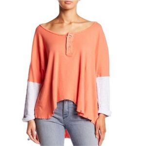 NWT Free People We The Free Star Henley Top Long Sleeve Orange Women's Small